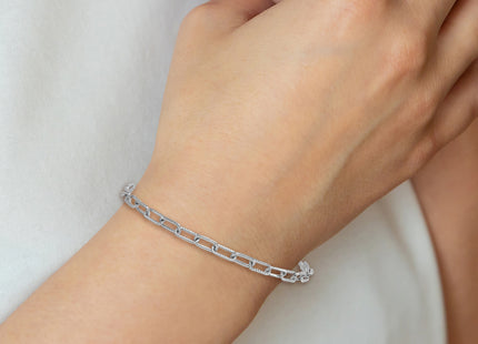 Sterling Silver Rhodium-plated Polished and Twisted Paperclip Link with Extension Bracelet
