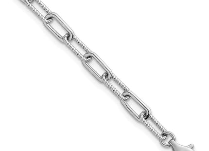 Sterling Silver Rhodium-plated Polished and Twisted Paperclip Link with Extension Necklace