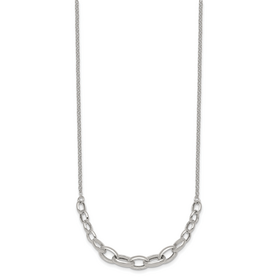 Sterling Silver Polished Fancy Graduated Cable Link with Extension Necklace