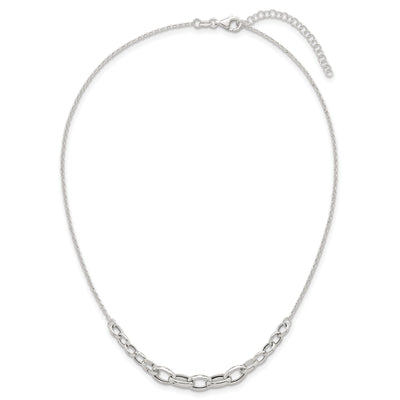 Sterling Silver Polished Fancy Graduated Cable Link with Extension Necklace