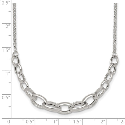 Sterling Silver Polished Fancy Graduated Cable Link with Extension Necklace