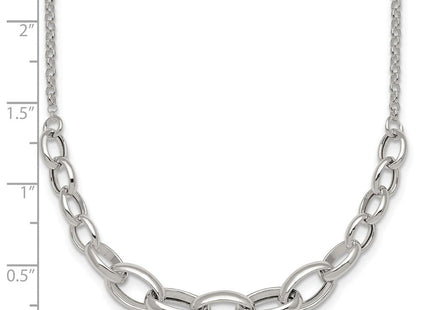 Sterling Silver Polished Fancy Graduated Cable Link with Extension Necklace (Style QG6935-16)