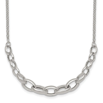 Sterling Silver Polished Fancy Graduated Cable Link with Extension Necklace