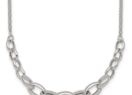 Sterling Silver Polished Fancy Graduated Cable Link with Extension Necklace (Style QG6935-16)