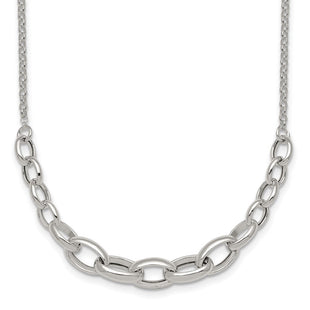 Sterling Silver Polished Fancy Graduated Cable Link with Extension Necklace (Style QG6935-16)