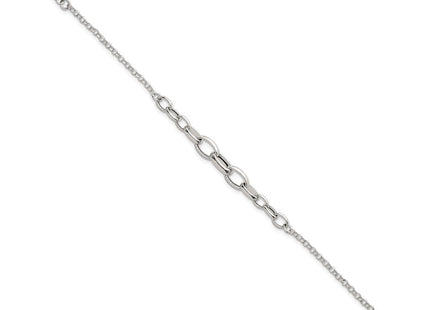 Sterling Silver Polished Fancy Graduated Cable Link with Extension Necklace