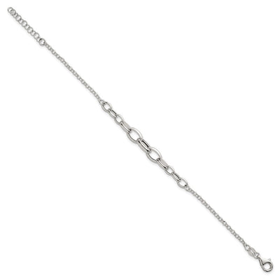 Sterling Silver Polished Fancy Graduated Cable Link with Extension Necklace