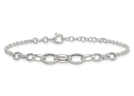 Sterling Silver Polished Fancy Graduated Cable Link with Extension Necklace