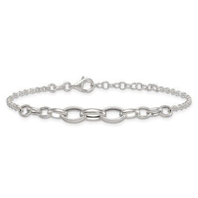 Sterling Silver Polished Fancy Graduated Cable Link with Extension Necklace