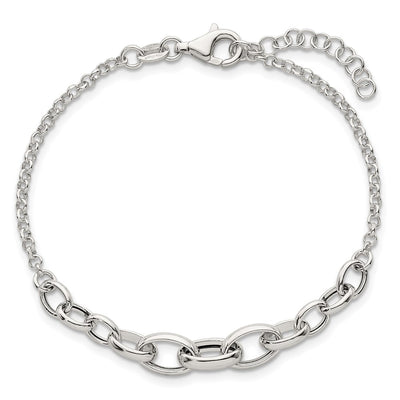 Sterling Silver Polished Fancy Graduated Cable Link with Extension Bracelet