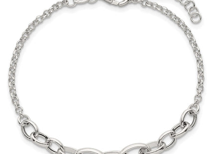 Sterling Silver Polished Fancy Graduated Cable Link with Extension Necklace
