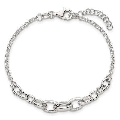 Sterling Silver Polished Fancy Graduated Cable Link with Extension Necklace