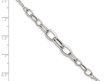 Sterling Silver Polished Fancy Graduated Cable Link with Extension Necklace