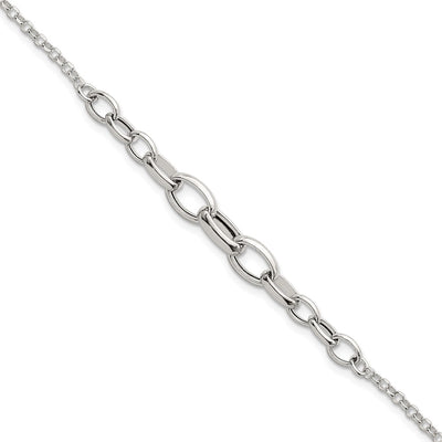 Sterling Silver Polished Fancy Graduated Cable Link with Extension Bracelet