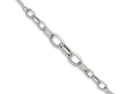 Sterling Silver Polished Fancy Graduated Cable Link with Extension Necklace