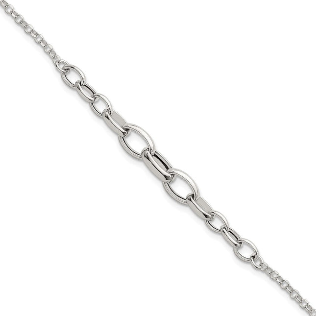 Sterling Silver Polished Fancy Graduated Cable Link with Extension Necklace