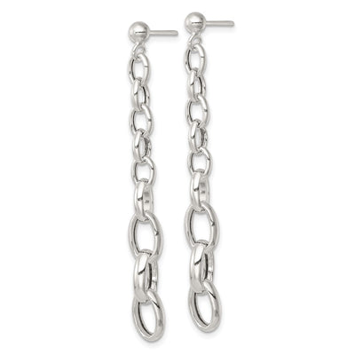 Sterling Silver Polished Graduated Cable Link Post Dangle Earrings