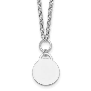 Sterling Silver Rhodium-plated Polished with extender Round Disc Necklace (Style QG6936-16)