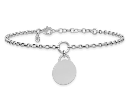 Sterling Silver Rhodium-plated Polished with extender Round Disc Necklace