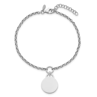 Sterling Silver Rhodium-plated Polished with extender Round Disc Bracelet