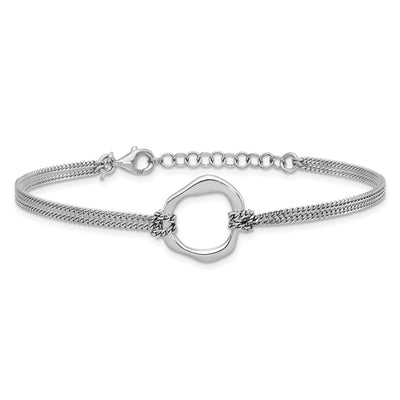 Sterling Silver Rhodium-plated Polished with extender Abstract 2-Strand Bracelet
