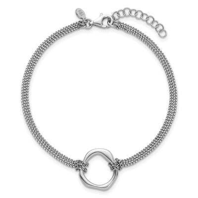 Sterling Silver Rhodium-plated Polished with extender Abstract 2-Strand Bracelet
