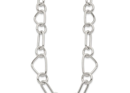 Sterling Silver Polished Triangle Round and Oval Link 17. Necklace (Style QG6938-17.5)