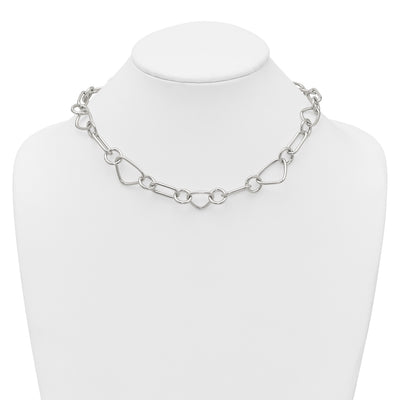 Sterling Silver Polished Triangle Round and Oval Link with extender Necklace
