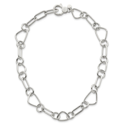 Sterling Silver Polished Triangle Round and Oval Link with extender Necklace