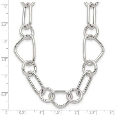 Sterling Silver Polished Triangle Round and Oval Link with extender Necklace