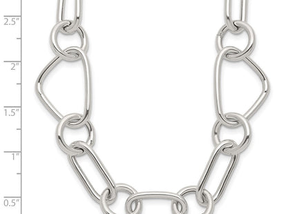 Sterling Silver Polished Triangle Round and Oval Link 17. Necklace (Style QG6938-17.5)