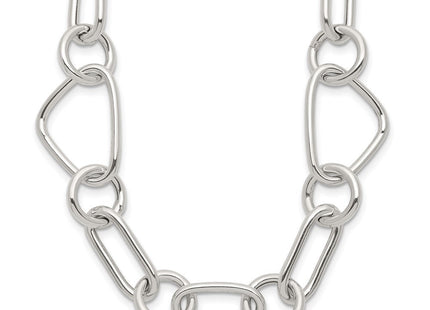 Sterling Silver Polished Triangle Round and Oval Link 17. Necklace (Style QG6938-17.5)
