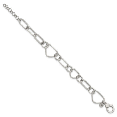 Sterling Silver Polished Triangle Round and Oval Link with extender Necklace