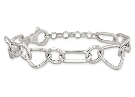 Sterling Silver Polished Triangle Round and Oval Link with extender Necklace
