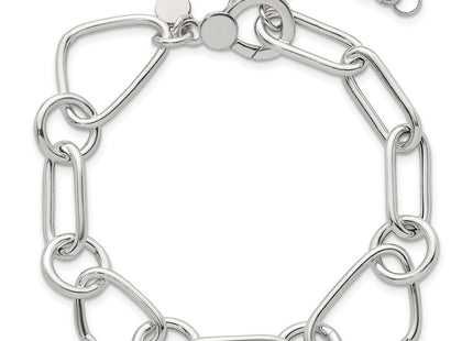 Sterling Silver Polished Triangle Round and Oval Link with extender Necklace