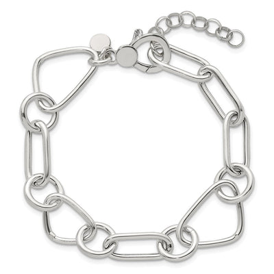 Sterling Silver Polished Triangle Round and Oval Link with extender Necklace