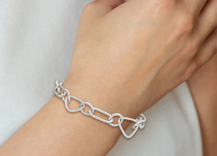 Sterling Silver Polished Triangle Round and Oval Link with extender Bracelet