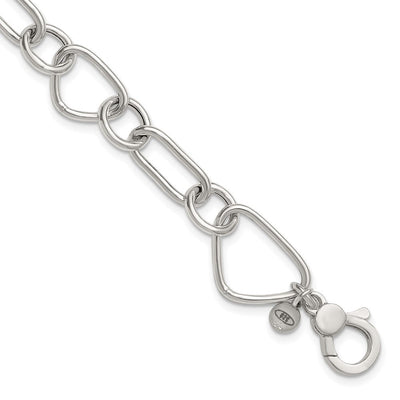 Sterling Silver Polished Triangle Round and Oval Link with extender Necklace