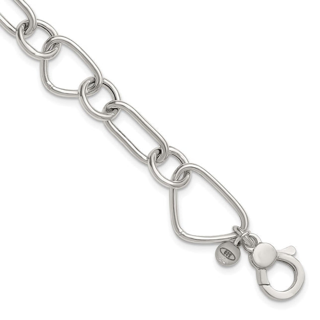 Sterling Silver Polished Triangle Round and Oval Link with extender Necklace