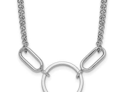 Sterling Silver Rhodium-plated Polished Circle with extension Necklace (Style QG6939-16)
