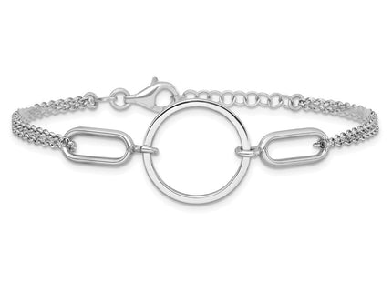 Sterling Silver Rhodium-plated Polished Circle with 0. extension Necklace