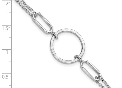 Sterling Silver Rhodium-plated Polished Circle with 0. extension Necklace