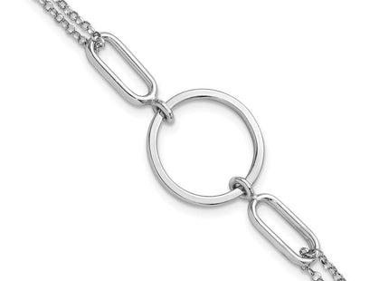 Sterling Silver Rhodium-plated Polished Circle with 0. extension Necklace