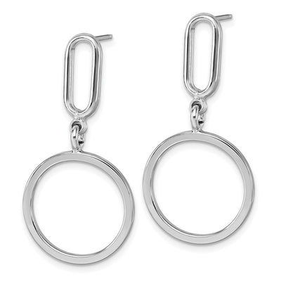 Sterling Silver Rhodium-plated Polished Circle Post Dangle Earrings, 39 x 18.9mm