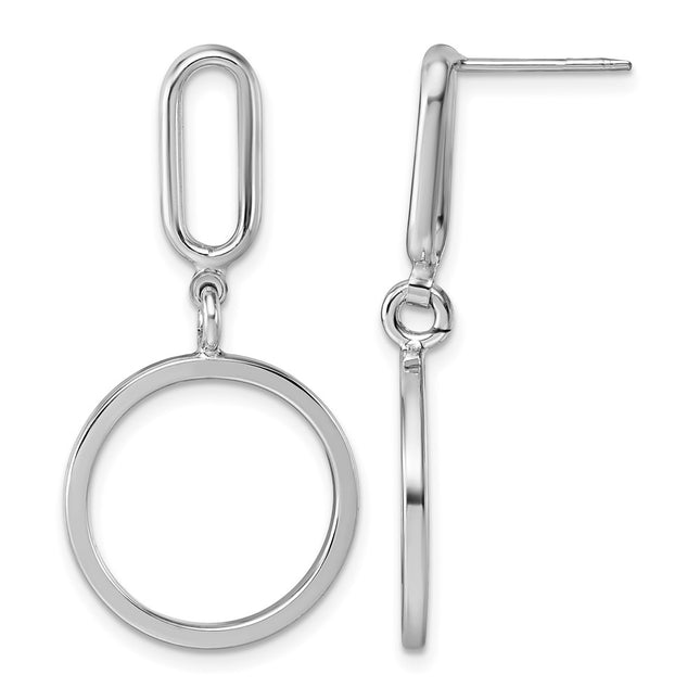 Sterling Silver Rhodium-plated Polished Circle Post Dangle Earrings, 39 x 18.9mm