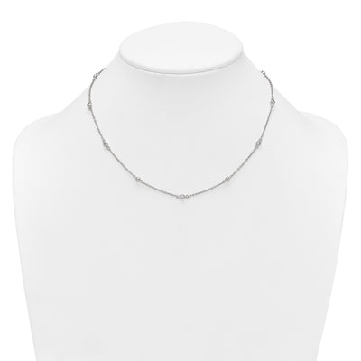 Sterling Silver Polished and Beaded CZ with Extension Necklace