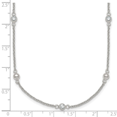 Sterling Silver Polished and Beaded CZ with Extension Necklace