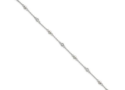 Sterling Silver Polished and Beaded CZ 6. with 0. Extension Necklace