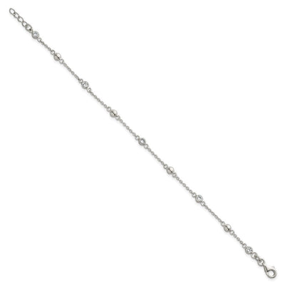 Sterling Silver Polished and Beaded CZ with Extension Necklace