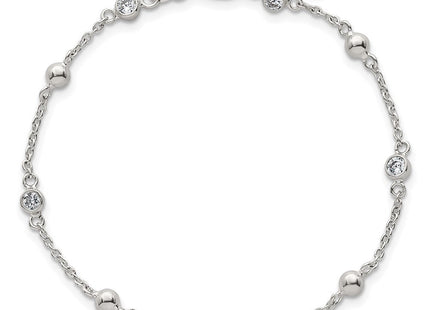 Sterling Silver Polished and Beaded CZ 6. with 0. Extension Necklace